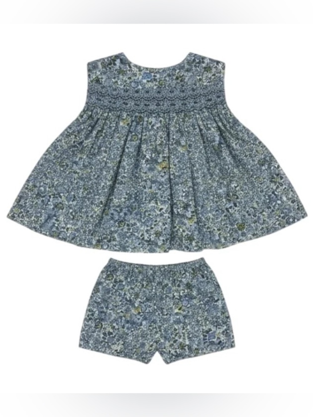 Rachel Riley Blue Smocked Cotton Dress with (12M)
